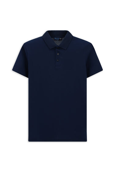 Orta Lacivert Slim Fit Dar Kesim Nakışlı Pamuklu Polo Yaka Tişört