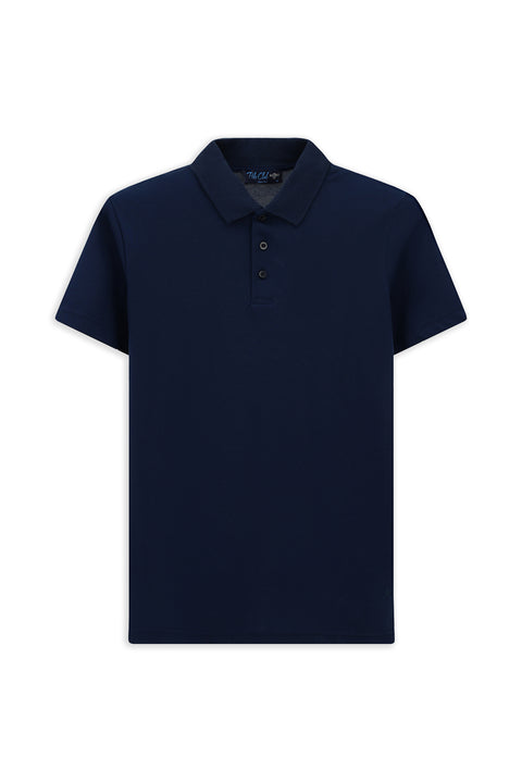 Orta Lacivert Slim Fit Dar Kesim Nakışlı Pamuklu Polo Yaka Tişört