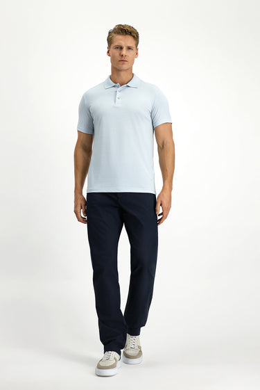  Açık Mavi Slim Fit Dar Kesim Nakışlı Pamuklu Polo Yaka Tişört