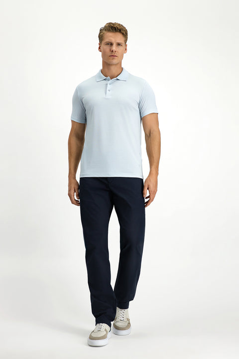 Açık Mavi Slim Fit Dar Kesim Nakışlı Pamuklu Polo Yaka Tişört