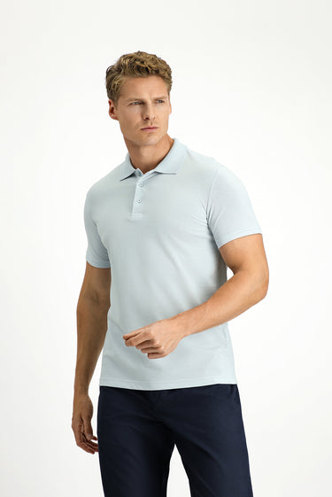  Açık Mavi Slim Fit Dar Kesim Nakışlı Pamuklu Polo Yaka Tişört