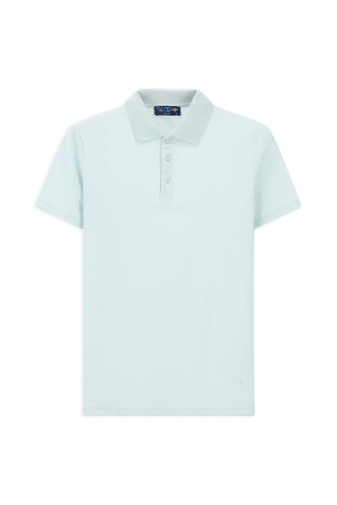 Açık Mavi Slim Fit Dar Kesim Nakışlı Pamuklu Polo Yaka Tişört