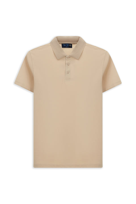 Orta Bej Slim Fit Dar Kesim Nakışlı Pamuklu Polo Yaka Tişört