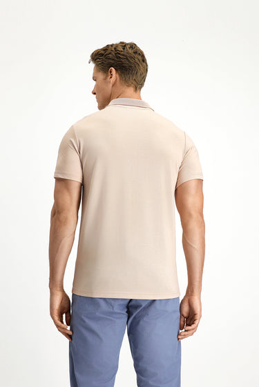  Orta Bej Slim Fit Dar Kesim Nakışlı Pamuklu Polo Yaka Tişört