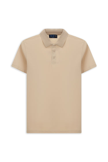 Orta Bej Slim Fit Dar Kesim Nakışlı Pamuklu Polo Yaka Tişört