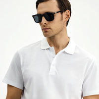 Beyaz Slim Fit Dar Kesim Nakışlı Pamuklu Polo Yaka Tişört