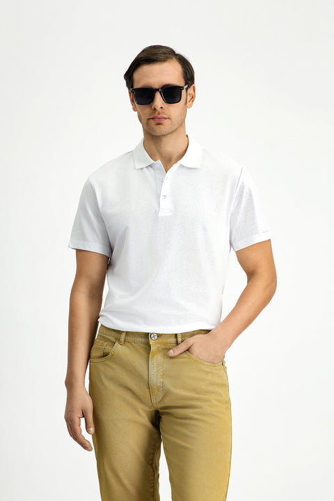 Beyaz Slim Fit Dar Kesim Nakışlı Pamuklu Polo Yaka Tişört