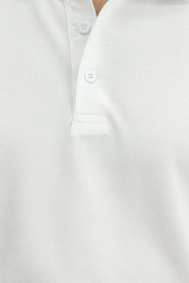 Beyaz Slim Fit Dar Kesim Nakışlı Pamuklu Polo Yaka Tişört