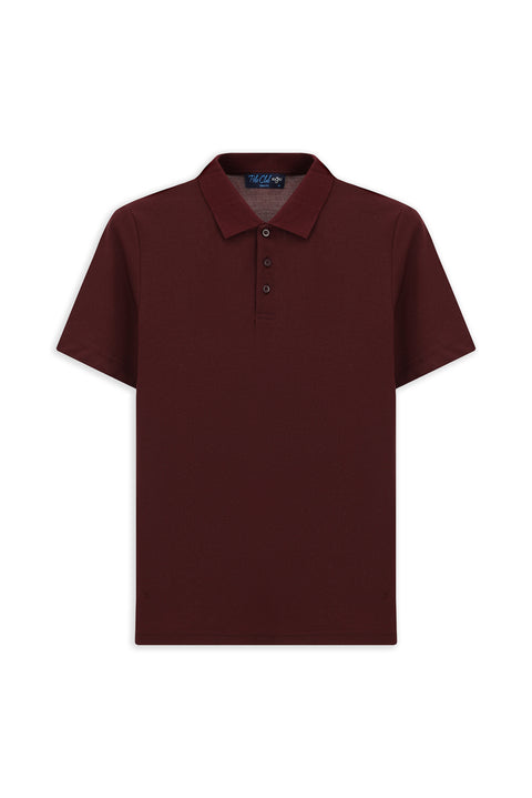 Koyu Bordo Slim Fit Dar Kesim Nakışlı Pamuklu Polo Yaka Tişört