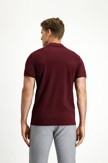  Koyu Bordo Slim Fit Dar Kesim Nakışlı Pamuklu Polo Yaka Tişört
