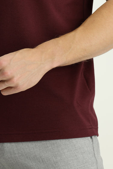 Koyu Bordo Slim Fit Dar Kesim Nakışlı Pamuklu Polo Yaka Tişört