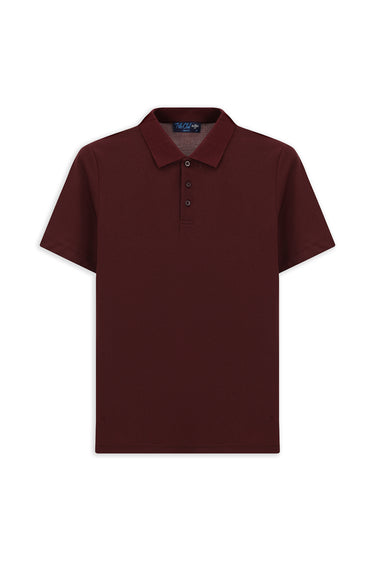 Koyu Bordo Slim Fit Dar Kesim Nakışlı Pamuklu Polo Yaka Tişört