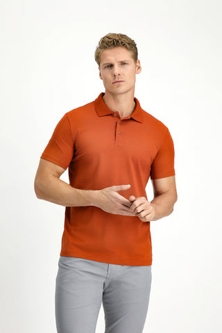  Kiremit Slim Fit Dar Kesim Nak??l? Pamuklu Polo Yaka Ti?ört-Ki??l?