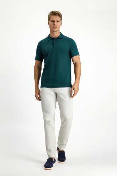  Koyu Yeşil Slim Fit Dar Kesim Nakışlı Pamuklu Polo Yaka Tişört