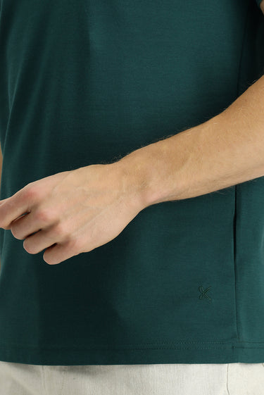 Koyu Yeşil Slim Fit Dar Kesim Nakışlı Pamuklu Polo Yaka Tişört