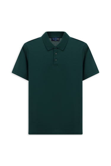 Koyu Yeşil Slim Fit Dar Kesim Nakışlı Pamuklu Polo Yaka Tişört
