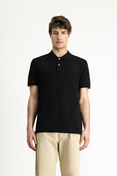 Siyah Polo Yaka Slim Fit Dar Kesim Nakışlı Pamuk Tişört