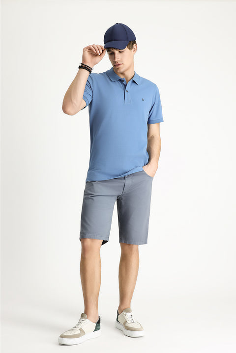 Aviator Blue Polo Collar Slim Fit Embroidered Cotton T-Shirt