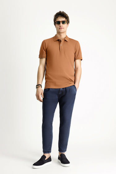 Açık Kahve  Polo Yaka Slim Fit Dar Kesim Nakışlı Pamuk Tişört