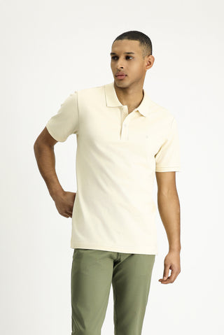  Açık Bej Polo Yaka Slim Fit Dar Kesim Nakışlı Pamuk Tişört