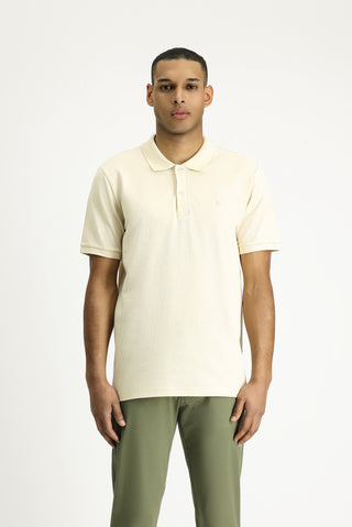  Açık Bej Polo Yaka Slim Fit Dar Kesim Nakışlı Pamuk Tişört