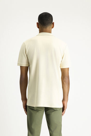 Açık Bej Polo Yaka Slim Fit Dar Kesim Nakışlı Pamuk Tişört