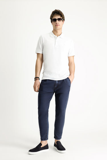  Beyaz Polo Yaka Slim Fit Dar Kesim Nakışlı Pamuk Tişört