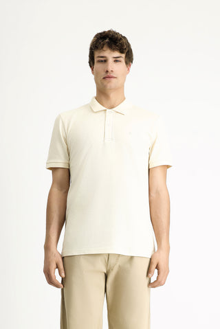  Krem Polo Yaka Slim Fit Dar Kesim Nakışlı Pamuk Tişört