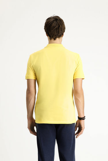  Açık Sarı Polo Yaka Slim Fit Dar Kesim Nakışlı Pamuk Tişört
