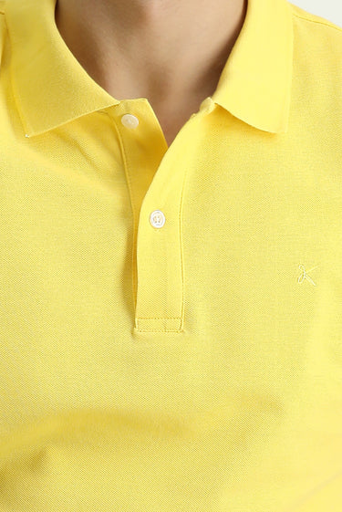  Açık Sarı Polo Yaka Slim Fit Dar Kesim Nakışlı Pamuk Tişört