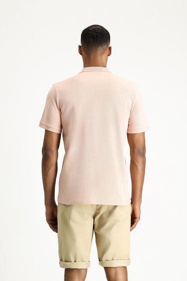 Toz Pembe Polo Yaka Slim Fit Dar Kesim Nakışlı Pamuk Tişört