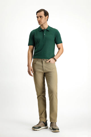  Koyu Yeşil Polo Yaka Slim Fit Dar Kesim Nakışlı Pamuk Tişört