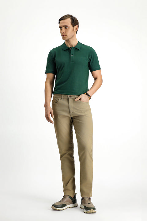 Koyu Yeşil Polo Yaka Slim Fit Dar Kesim Nakışlı Pamuk Tişört