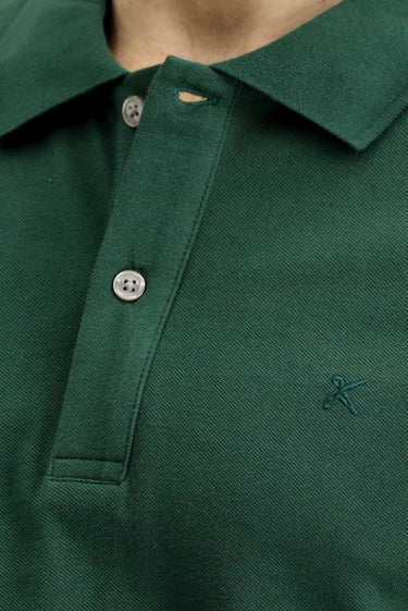Koyu Yeşil Polo Yaka Slim Fit Dar Kesim Nakışlı Pamuk Tişört