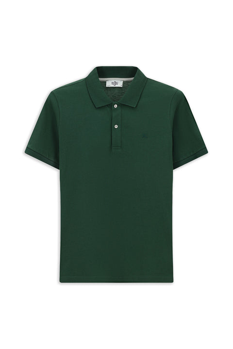 Koyu Yeşil Polo Yaka Slim Fit Dar Kesim Nakışlı Pamuk Tişört