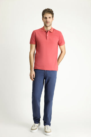  Açık Kırmızı Polo Yaka Slim Fit Dar Kesim Nakışlı Pamuk Tişört