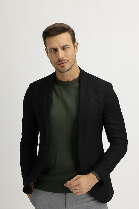 Siyah 7 Drop Super Slim Fit Eksra Dar Kesim Fit Spor Ceket