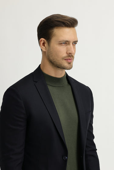Siyah Lacivert Super Slim Fit Ekstra Dar Kesim Spor Ceket