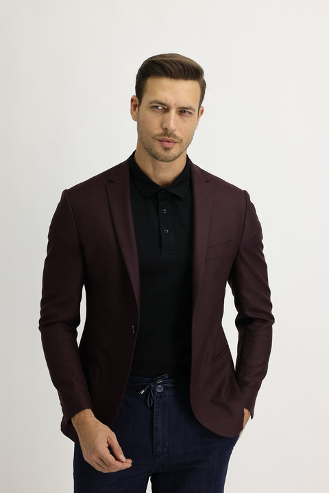 Koyu Bordo 7 Drop Super Slim Fit Eksra Dar Kesim Spor Ceket