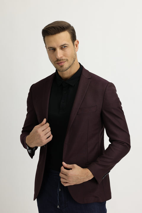 Koyu Bordo 7 Drop Super Slim Fit Eksra Dar Kesim Spor Ceket