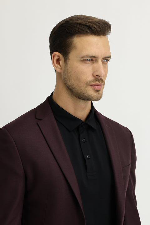 Koyu Bordo 7 Drop Super Slim Fit Eksra Dar Kesim Spor Ceket