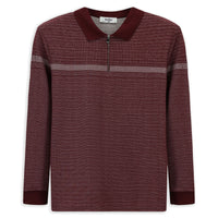 Koyu Bordo Polo Yaka Regular Fit Desenli Fermuarlo Sweatshirt