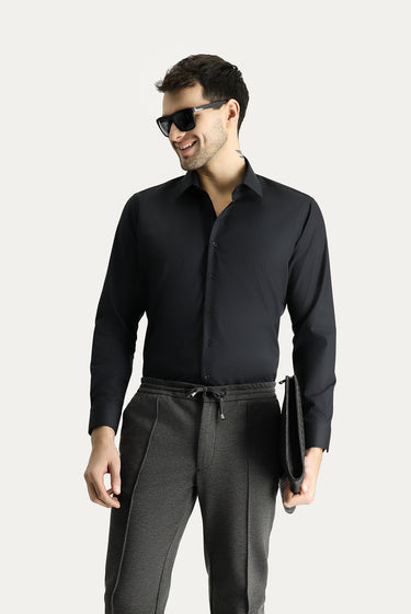  Siyah Uzun Kol Slim Fit Dar Kesim Non Iron Ütü Gerektirmeyen Pamuklu Gömlek
