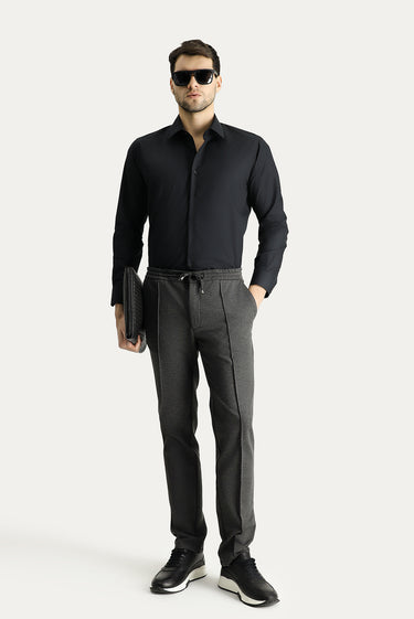 Siyah Uzun Kol Slim Fit Dar Kesim Non Iron Ütü Gerektirmeyen Pamuklu Gömlek