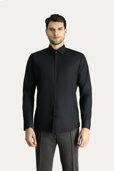 Siyah Uzun Kol Slim Fit Dar Kesim Non Iron Ütü Gerektirmeyen Pamuklu Gömlek