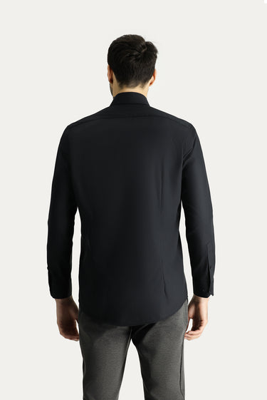 Siyah Uzun Kol Slim Fit Dar Kesim Non Iron Ütü Gerektirmeyen Pamuklu Gömlek