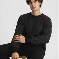 Koyu Kahve Bisiklet Yaka Oversize Ekstra Rahat Kesim Pamuklu Desenli Triko Kazak