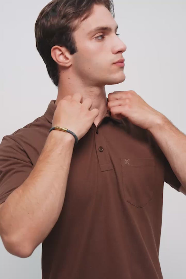 Orta Gri Paslanmaz Çelik Altın Kaplama Deri Bileklik X AtolyeWolf